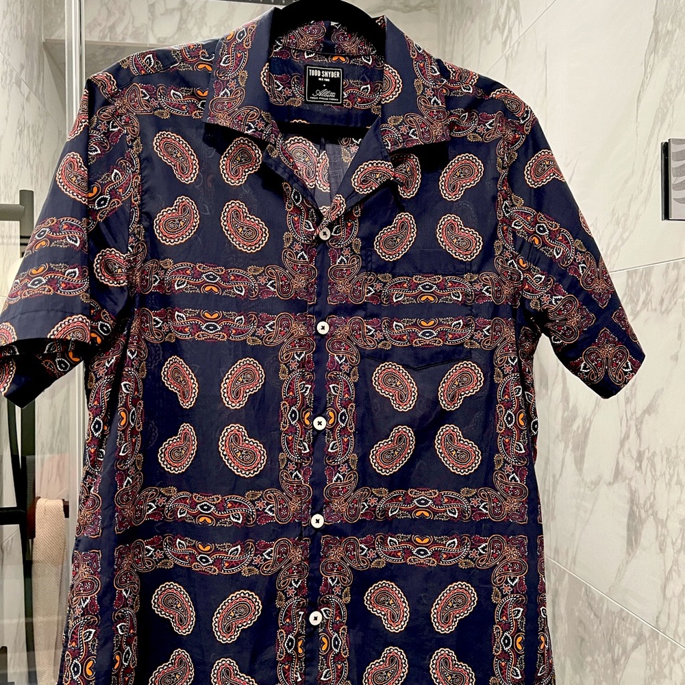 Men’s Todd Snyder Bandana “Camp Collar” short sleeve button down shirt